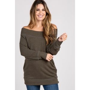 Olive Heather Knit Off Shoulder Maternity Top